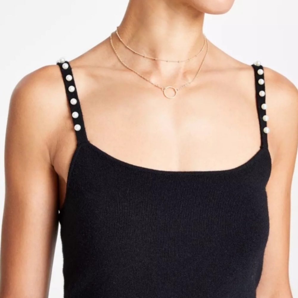 INC Top Embellished with Pearl Beads Large Black